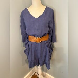 Blue Linen V-Neck Romper